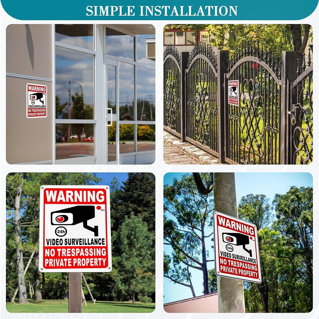 4 Pack Large Warning Security Cameras in Use Metal Sign for House Business