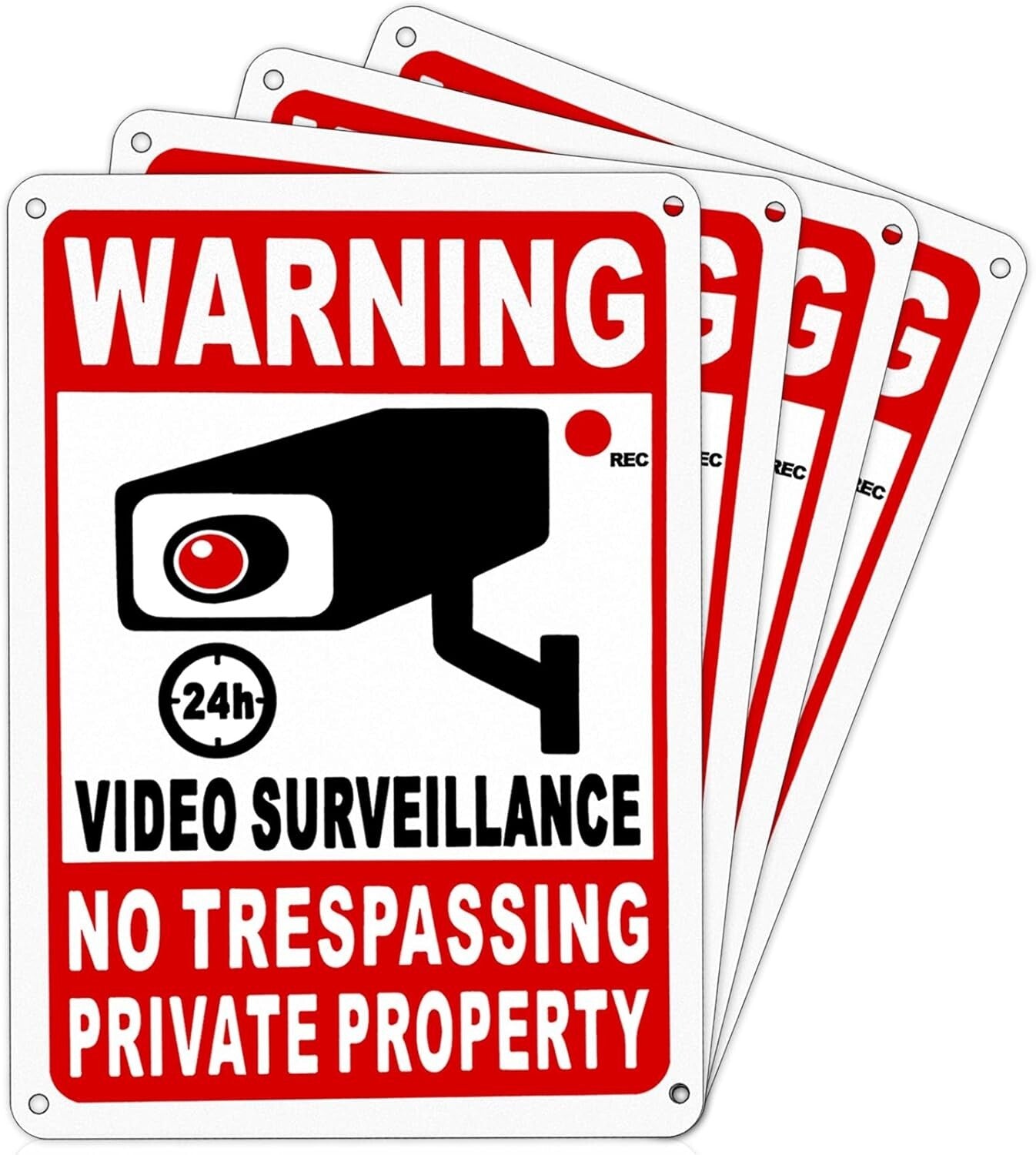 4 Pack Large Warning Security Cameras in Use Metal Sign for House Business