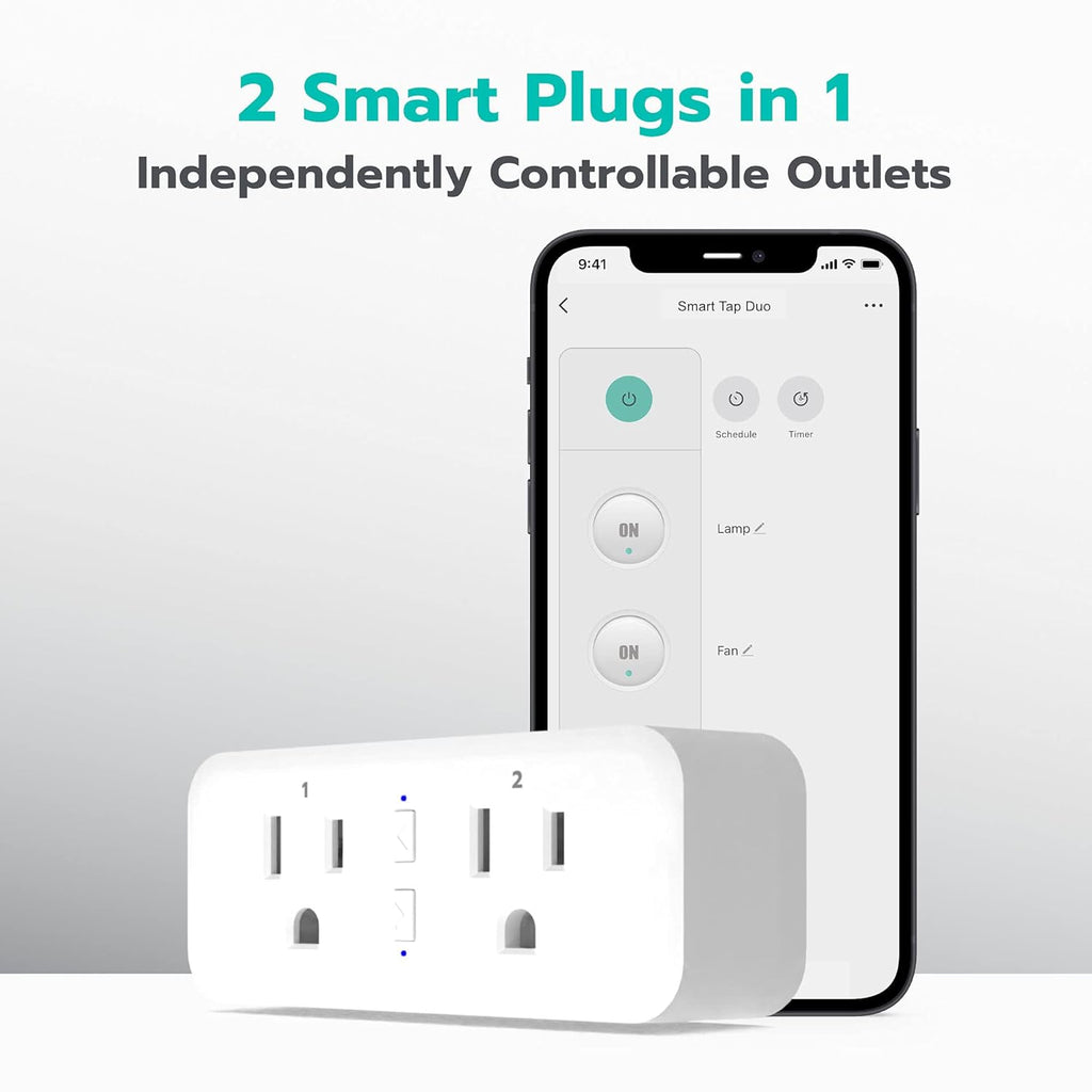 Smart Plug Duo, 2-Outlet Wi-Fi Smart Plug, 2-Pack, Multi Plug Adapter, Independently Controlled Smart Outlets, Works with Alexa & Google Assistant, No Hub Required