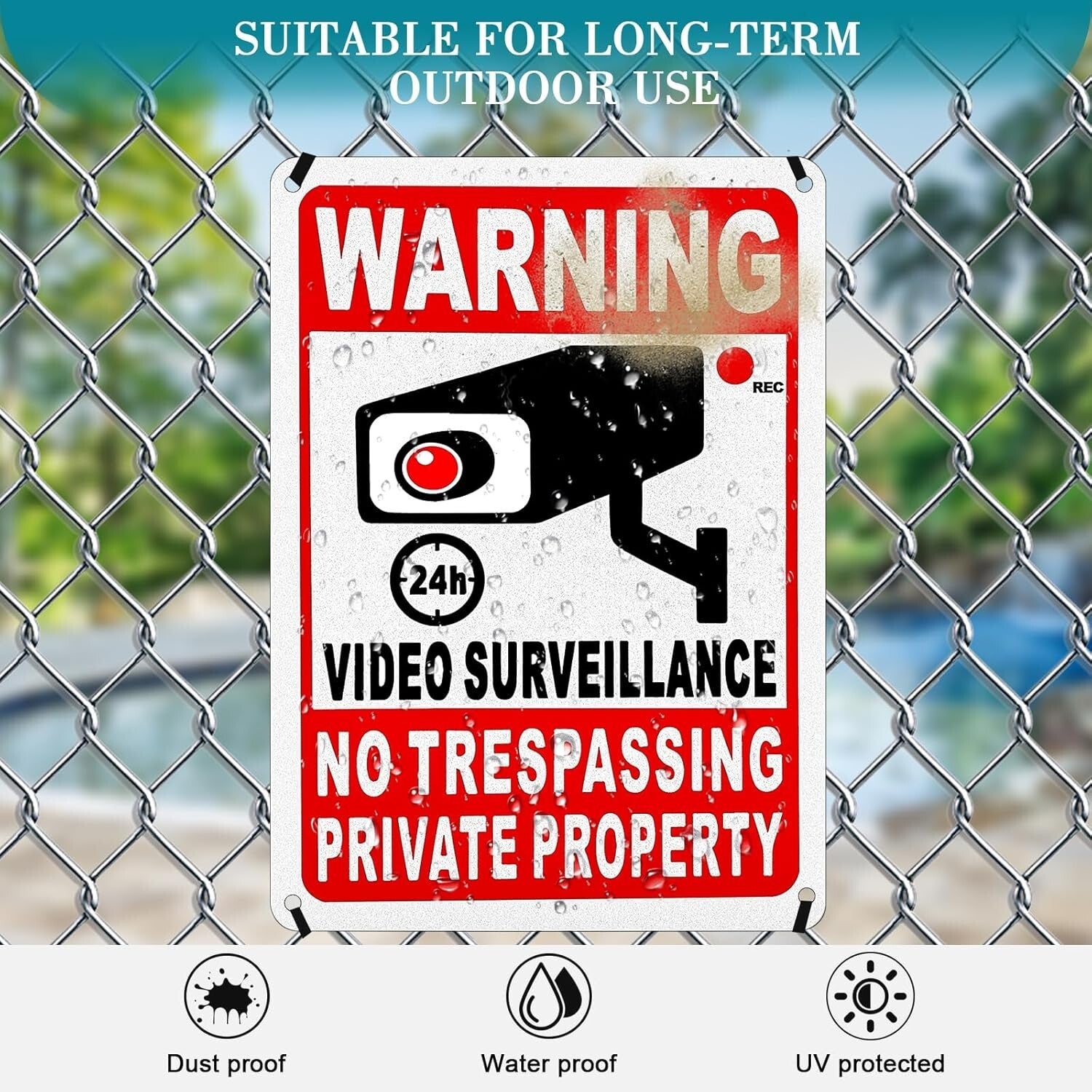 4 Pack Large Warning Security Cameras in Use Metal Sign for House Business