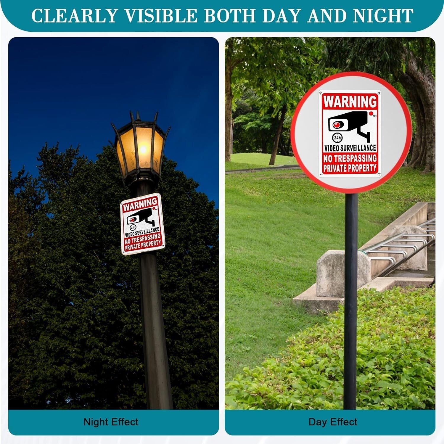 4 Pack Large Warning Security Cameras in Use Metal Sign for House Business