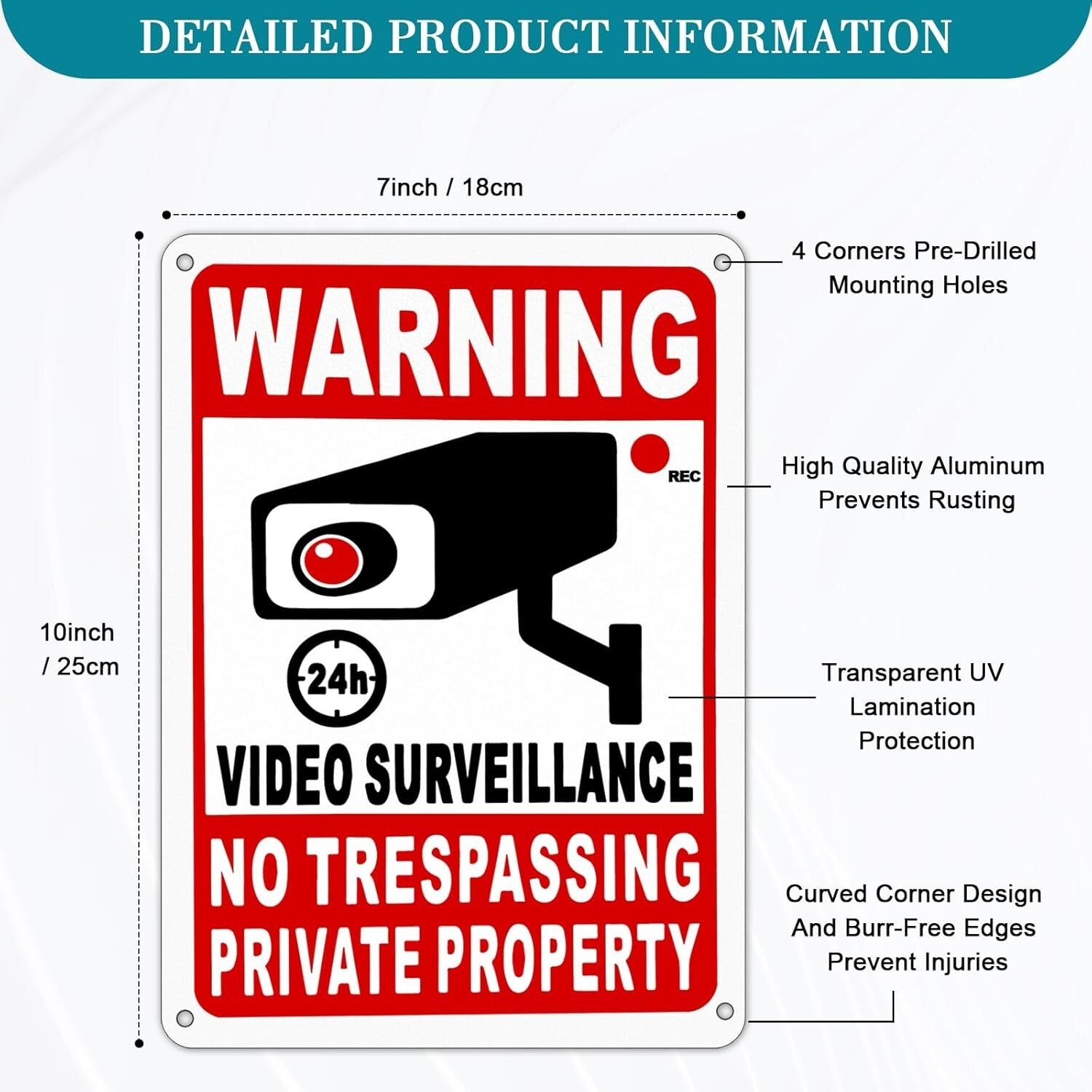 4 Pack Large Warning Security Cameras in Use Metal Sign for House Business